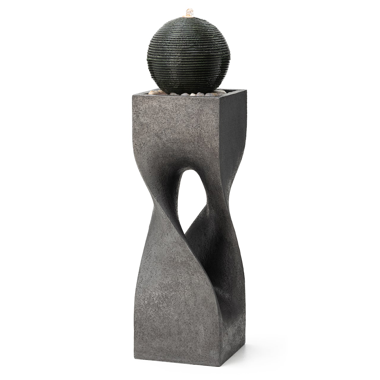 Glitzhome® 40.5" Oversized LED Geometric Pedestal & Sphere Outdoor Floor Fountain